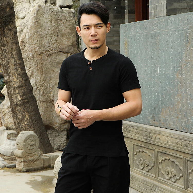 Summer Linen Short-Sleeved T-Shirt Men's Top