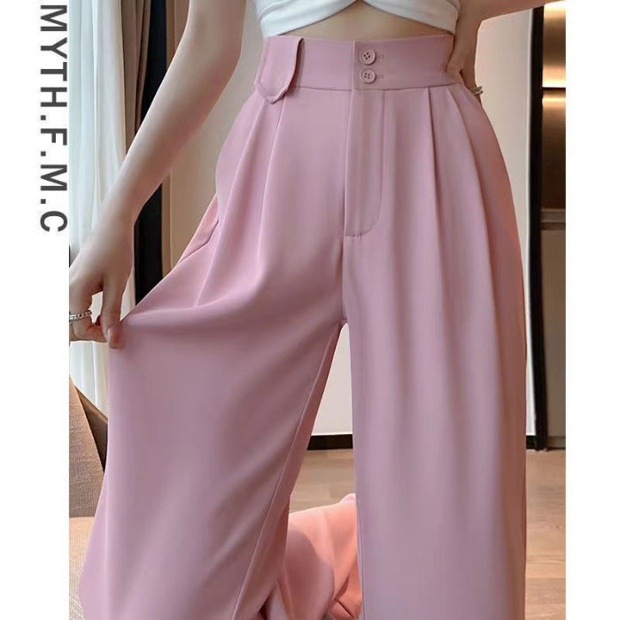High Waist Loose Narrow Straight Draping Effect Wide-leg Suit Pants