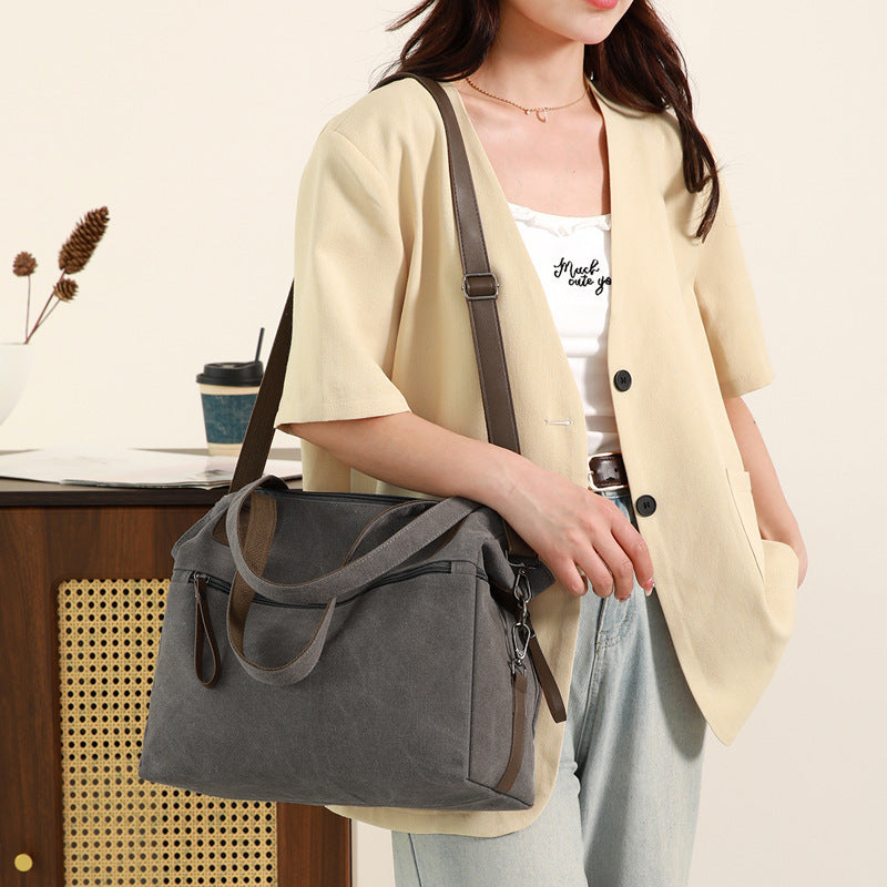 Large Capacity Fashion Casual All-match Retro Canvas Bag For Women  ( Available )