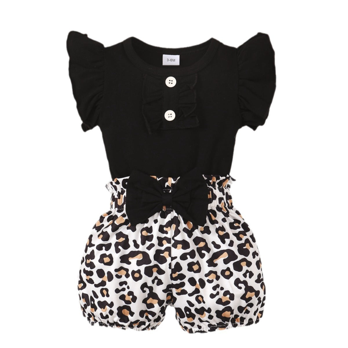Kids' Rompers Bow Leopard Shorts Suit