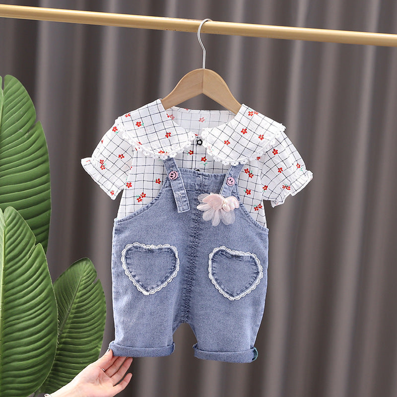 Shirt Short Sleeve Bib Clothes Children's Summer Two Piece Set
