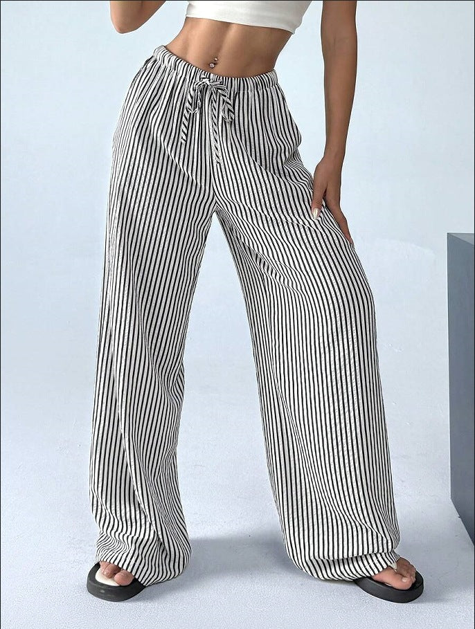 European And American Ladies Striped Loose Waist Adjustable Drawstring Maternity Casual Pants