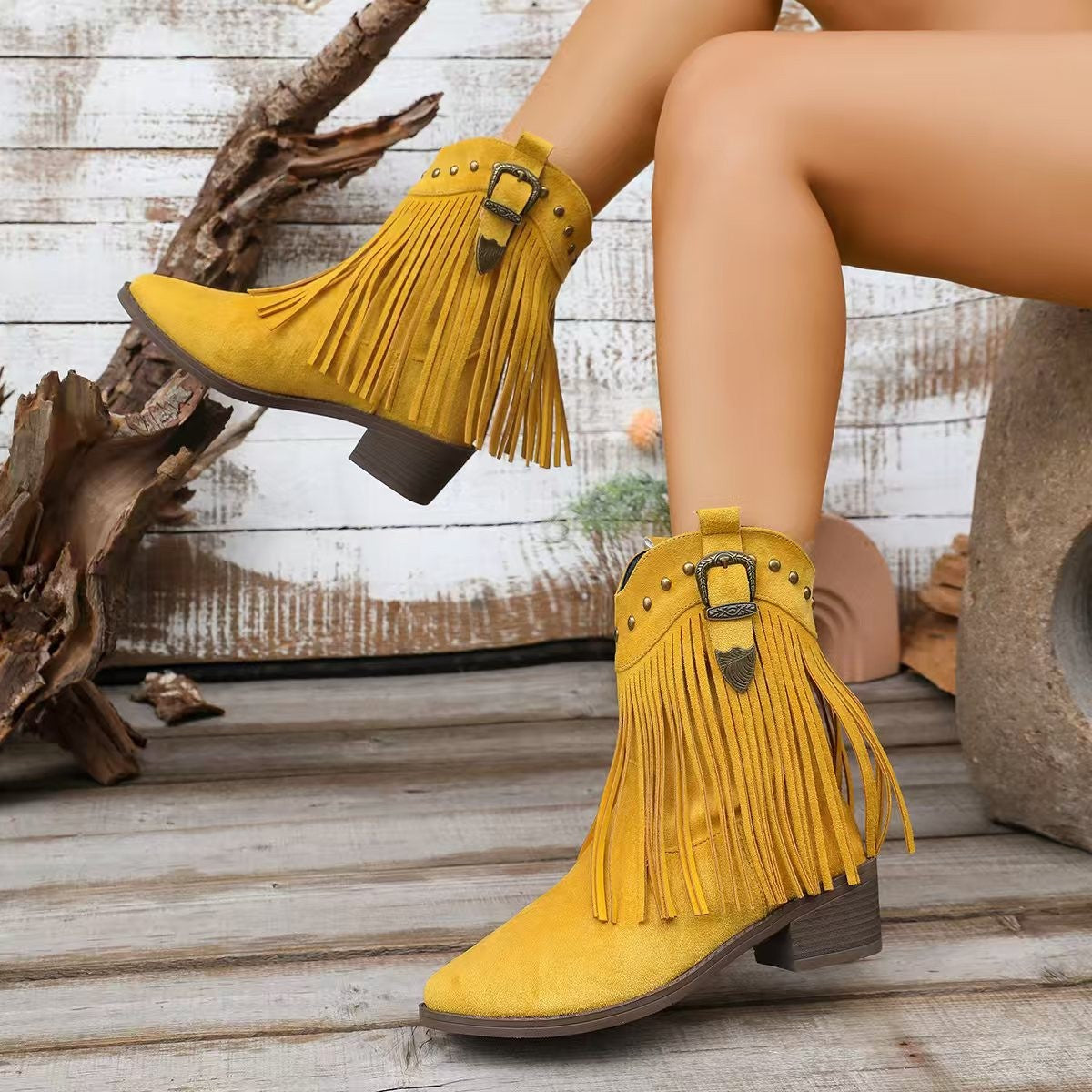 Retro Pointed Plus Size Bootie Ladies Tassel Western Cowboy Boot