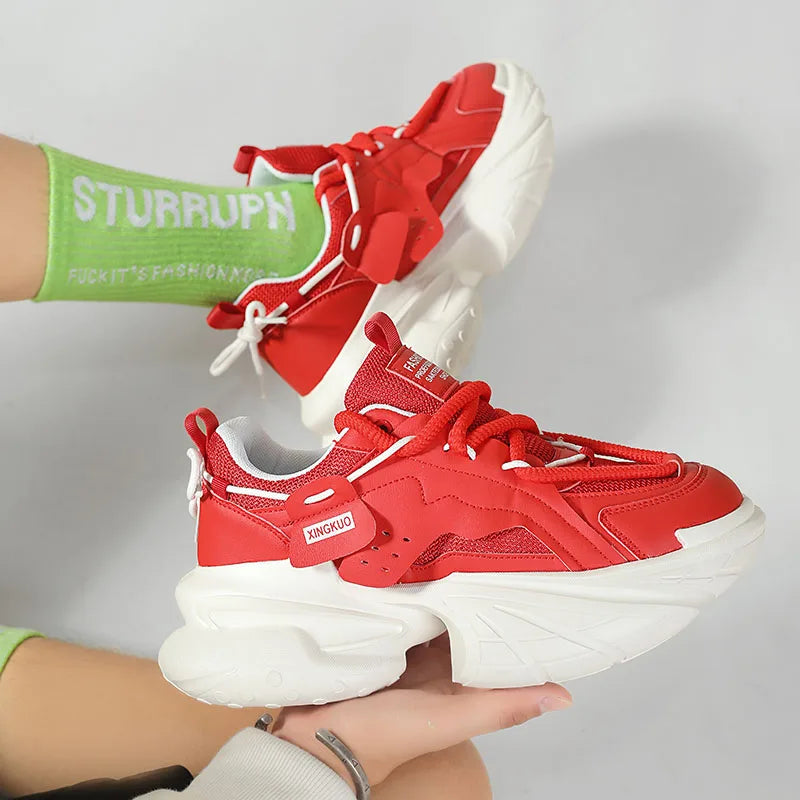 Men's Sneakers British Style Casual Platform Shoes For Men Sport Running Athletic Basketball Punk Red Sneakers Male 2025 Good