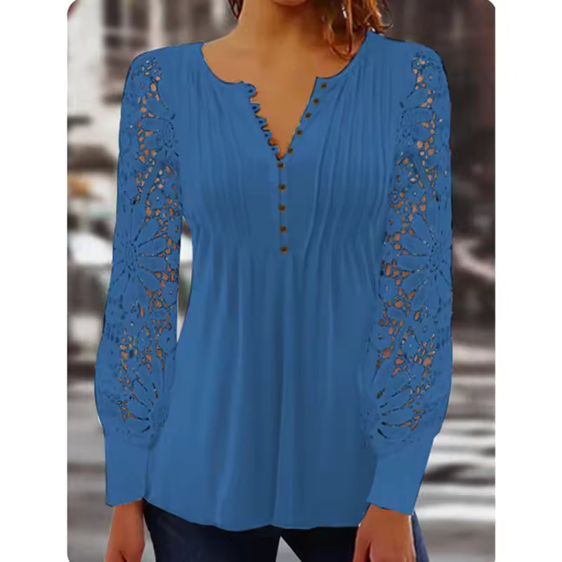 Korea Style Women's V-neck Button Blouse
