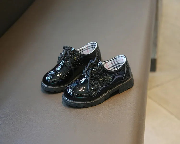 Children's Leather Shoes Round Toe Lace-up Elegant Spring Soft Comfy 21-37 Baroque Style Kids Casual Shoe Boys Girls Flat Shoes