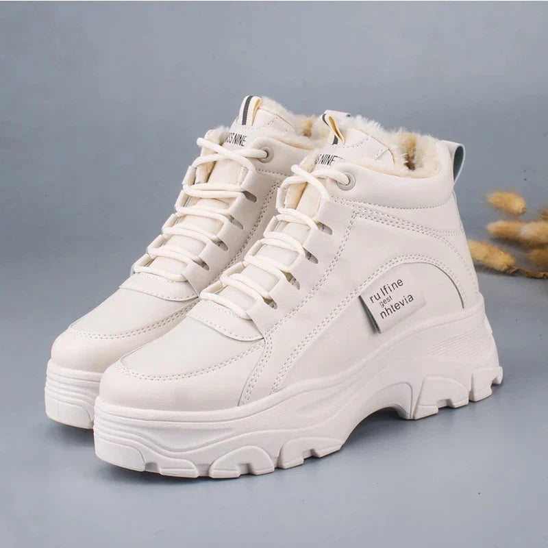 Women's casual sneakers; winter sneakers with plush fur; warm women's shoes; women's shoes with lacing women's shoes on Fashion