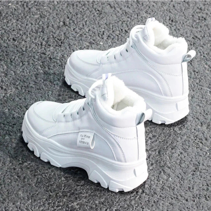 Women's casual sneakers; winter sneakers with plush fur; warm women's shoes; women's shoes with lacing women's shoes on Fashion