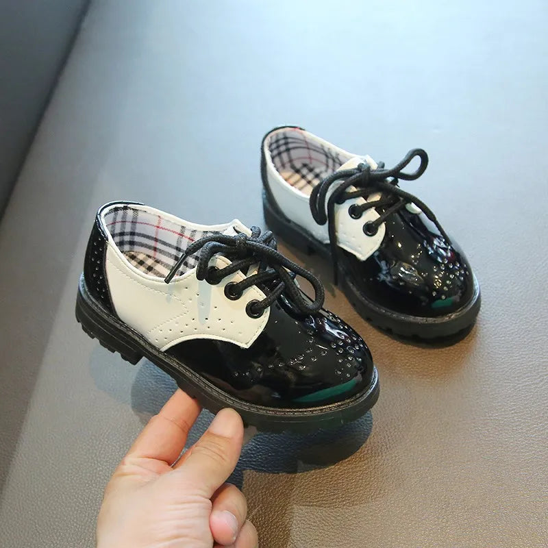 Children's Leather Shoes Round Toe Lace-up Elegant Spring Soft Comfy 21-37 Baroque Style Kids Casual Shoe Boys Girls Flat Shoes