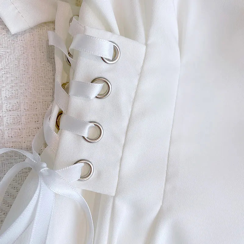 Summer Clothing Lapel Waist Drawstring Double