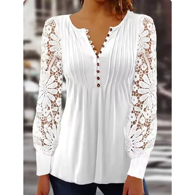Korea Style Women's V-neck Button Blouse