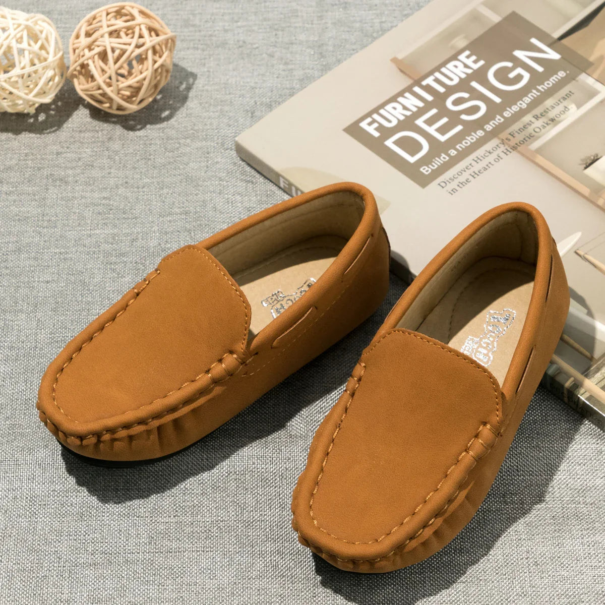 Spring Summer Kids Shoes Boy Girl Casual Shoes Breathable Brown Rubber Sole Children's Boys Girls Flat Leather Shoes Moccasins