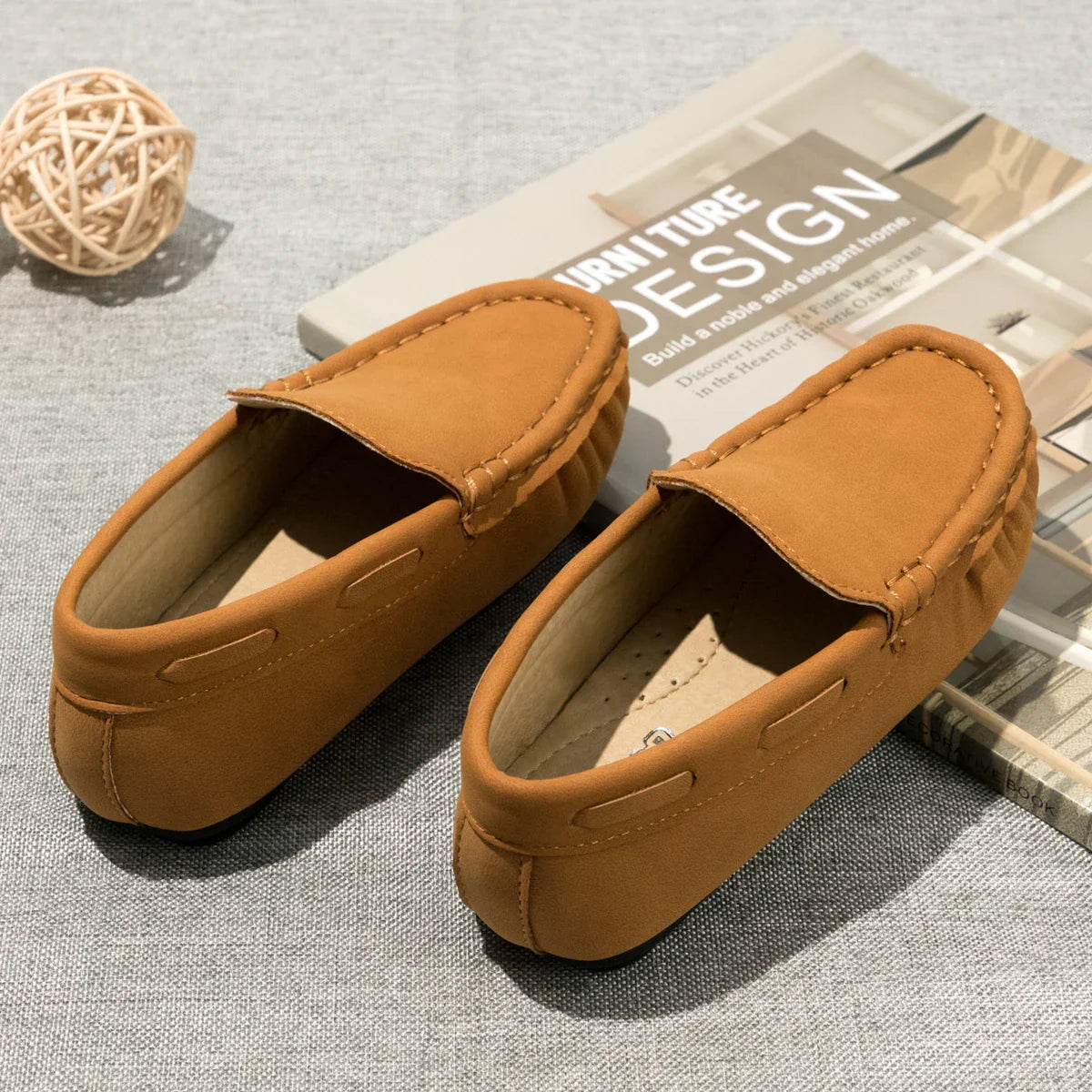 Spring Summer Kids Shoes Boy Girl Casual Shoes Breathable Brown Rubber Sole Children's Boys Girls Flat Leather Shoes Moccasins