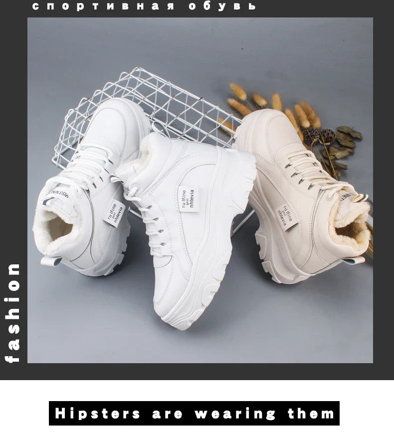 Women's casual sneakers; winter sneakers with plush fur; warm women's shoes; women's shoes with lacing women's shoes on Fashion