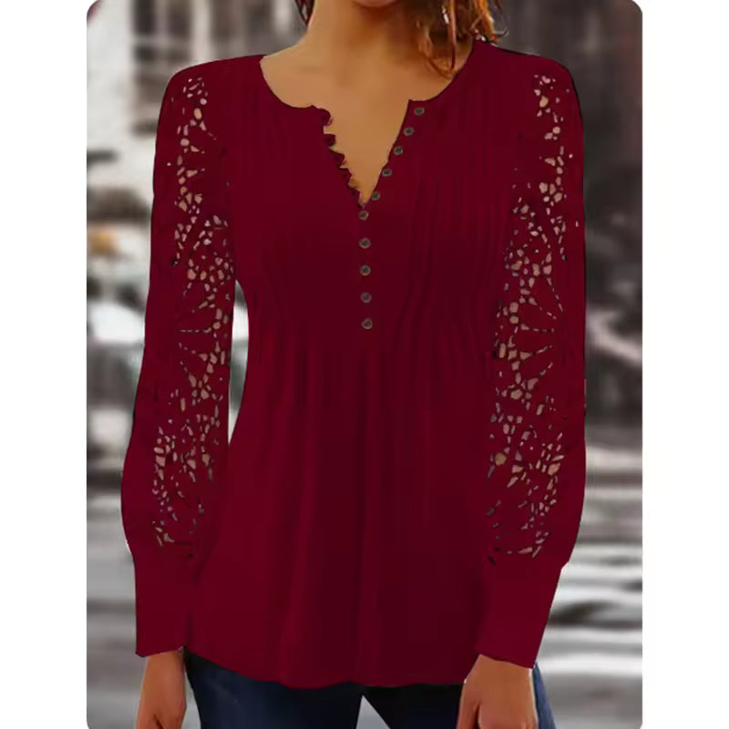 Korea Style Women's V-neck Button Blouse