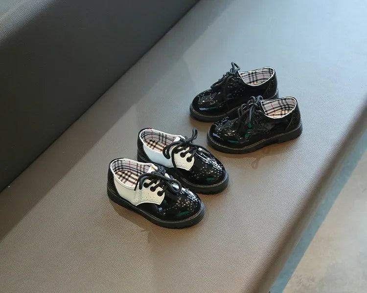 Children's Leather Shoes Round Toe Lace-up Elegant Spring Soft Comfy 21-37 Baroque Style Kids Casual Shoe Boys Girls Flat Shoes