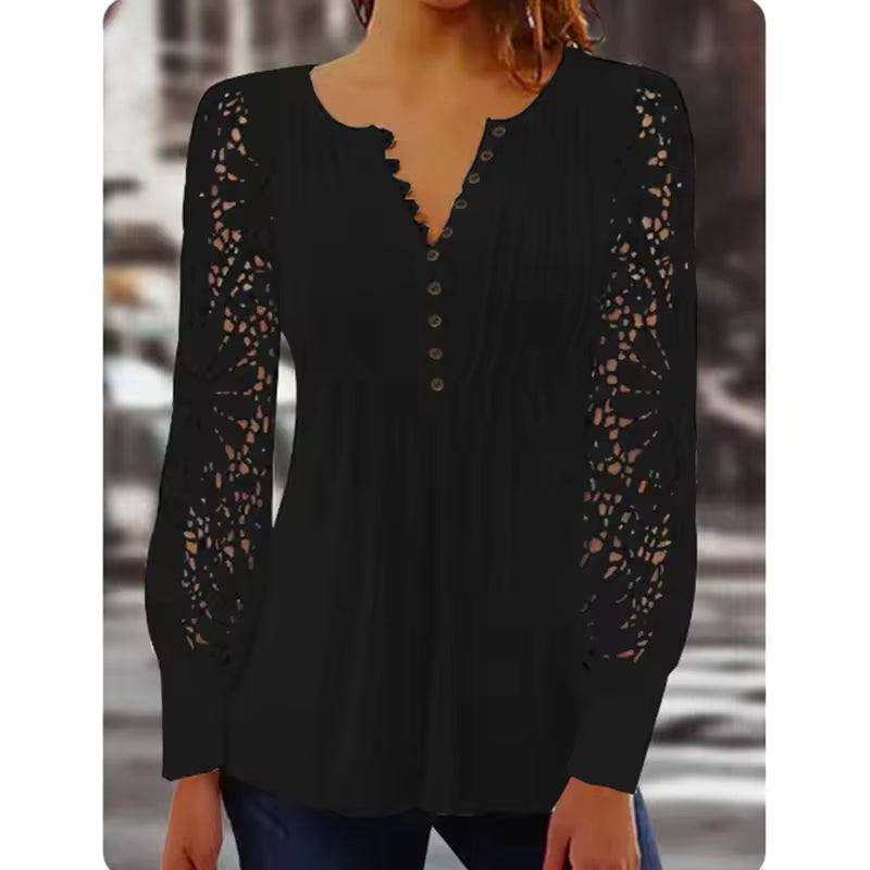 Korea Style Women's V-neck Button Blouse