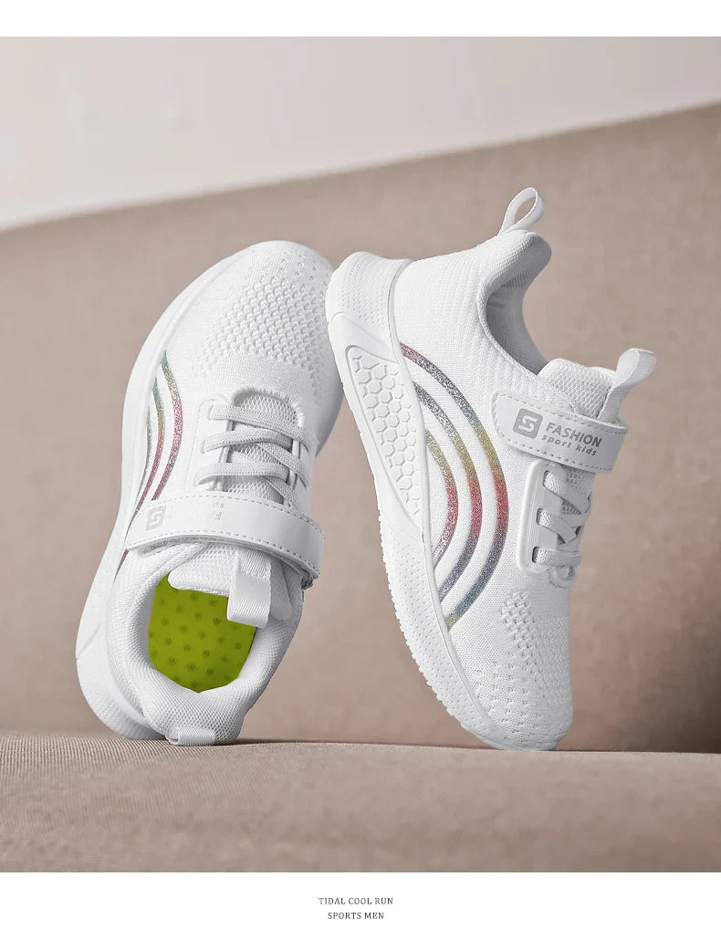 Girls Running Shoes Child White Mesh Sneakers Student Kids Summer Female Fashion Children Autumn Colorful Sport Shoes Light