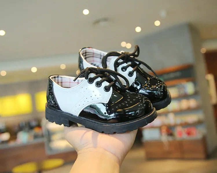 Children's Leather Shoes Round Toe Lace-up Elegant Spring Soft Comfy 21-37 Baroque Style Kids Casual Shoe Boys Girls Flat Shoes