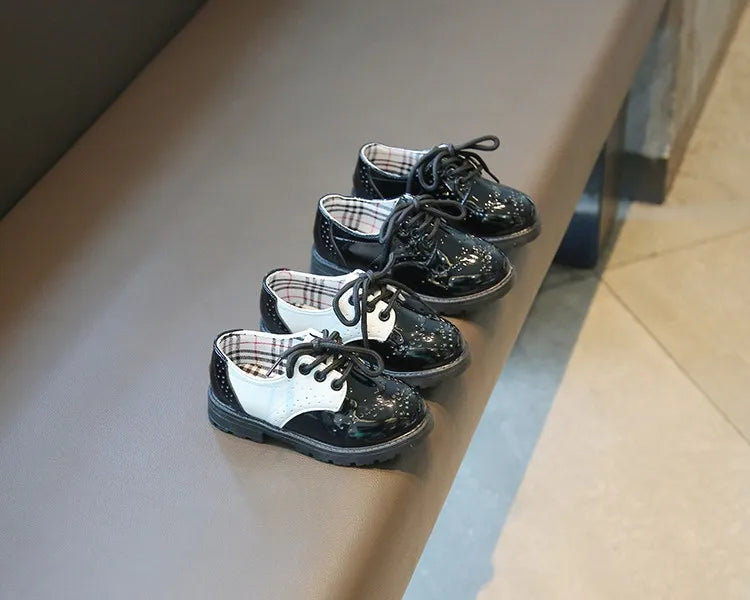 Children's Leather Shoes Round Toe Lace-up Elegant Spring Soft Comfy 21-37 Baroque Style Kids Casual Shoe Boys Girls Flat Shoes