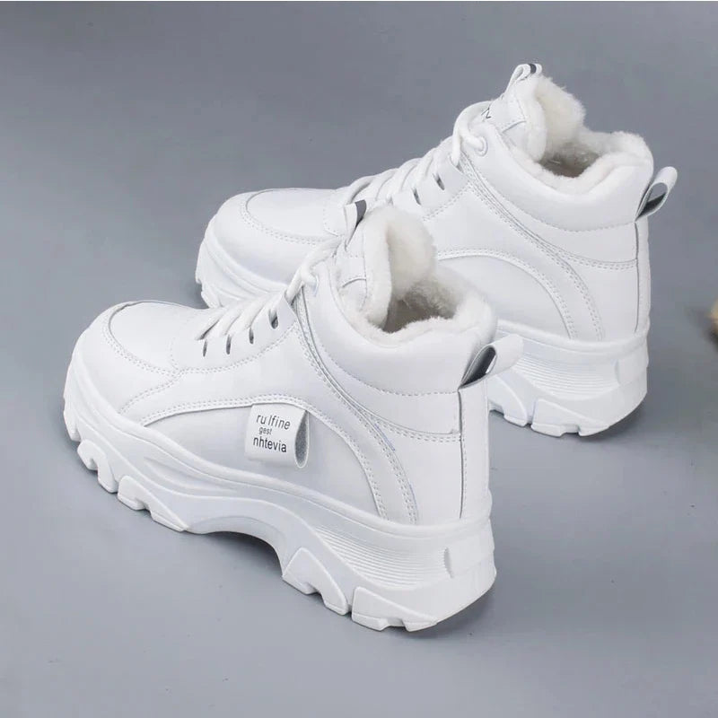 Women's casual sneakers; winter sneakers with plush fur; warm women's shoes; women's shoes with lacing women's shoes on Fashion