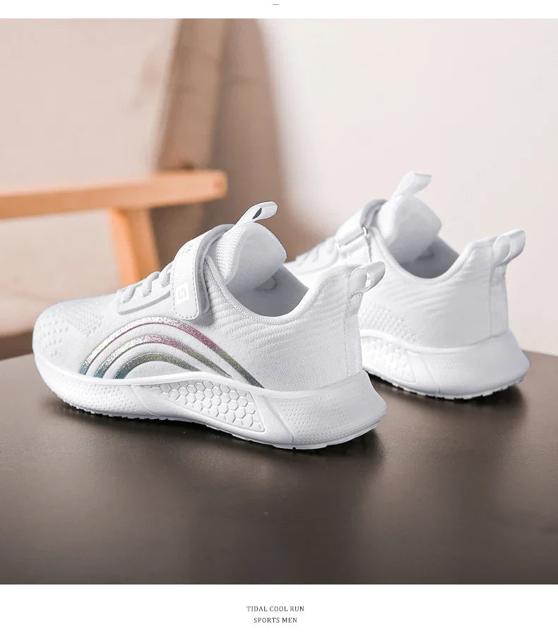 Girls Running Shoes Child White Mesh Sneakers Student Kids Summer Female Fashion Children Autumn Colorful Sport Shoes Light