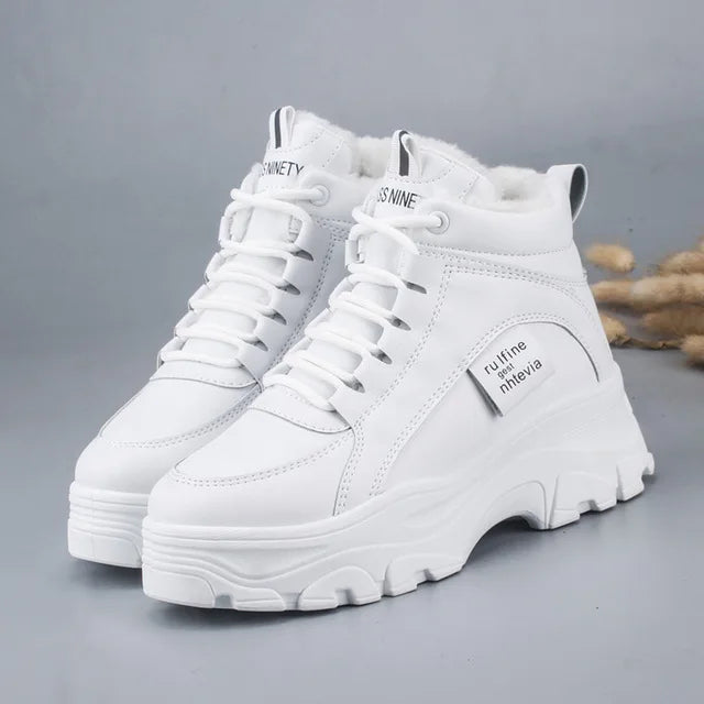 Women's casual sneakers; winter sneakers with plush fur; warm women's shoes; women's shoes with lacing women's shoes on Fashion
