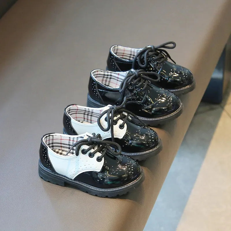 Children's Leather Shoes Round Toe Lace-up Elegant Spring Soft Comfy 21-37 Baroque Style Kids Casual Shoe Boys Girls Flat Shoes