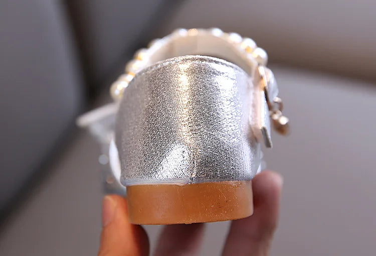 2024 New Children's Party Wedding Children Shoes Sequin Lace Bow Kids Shoes Cute Pearl Princess Dance Single Casual Girls Shoe