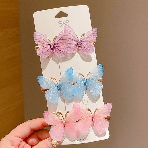Gradient Color Moving Butterfly Super Fairy Children's Simulated Pearl Butterfly Hairpin