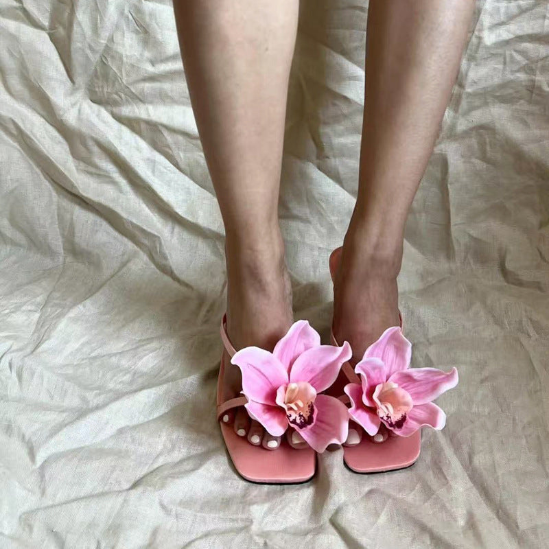 Artificial Flower Popular Flip-flops High Heel Sandals Phalaenopsis Flower
