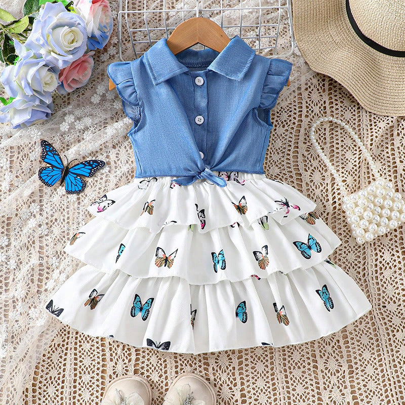 Sweet girl baby dress suit stylish print summer children cake dress
