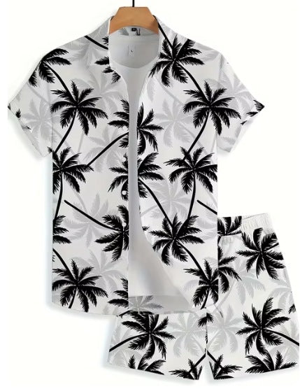 Short Sleeve Men's Summer Loose Foreign Trade Cross-border Casual Hawaiian Floral Beach Shirt Shorts  ( Available )