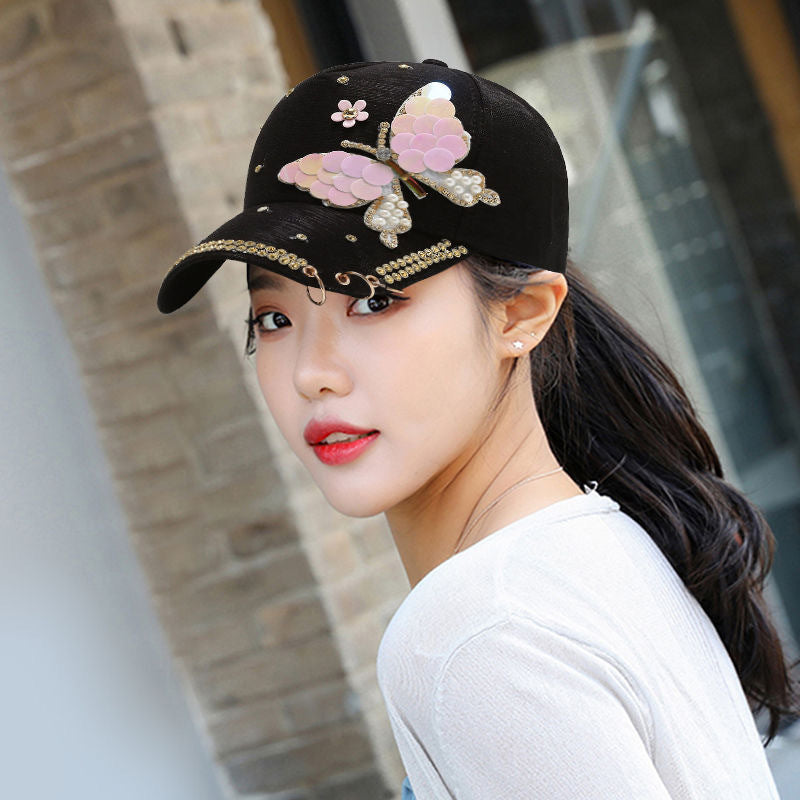 Hat women's fashion diamond bow cap (Available)