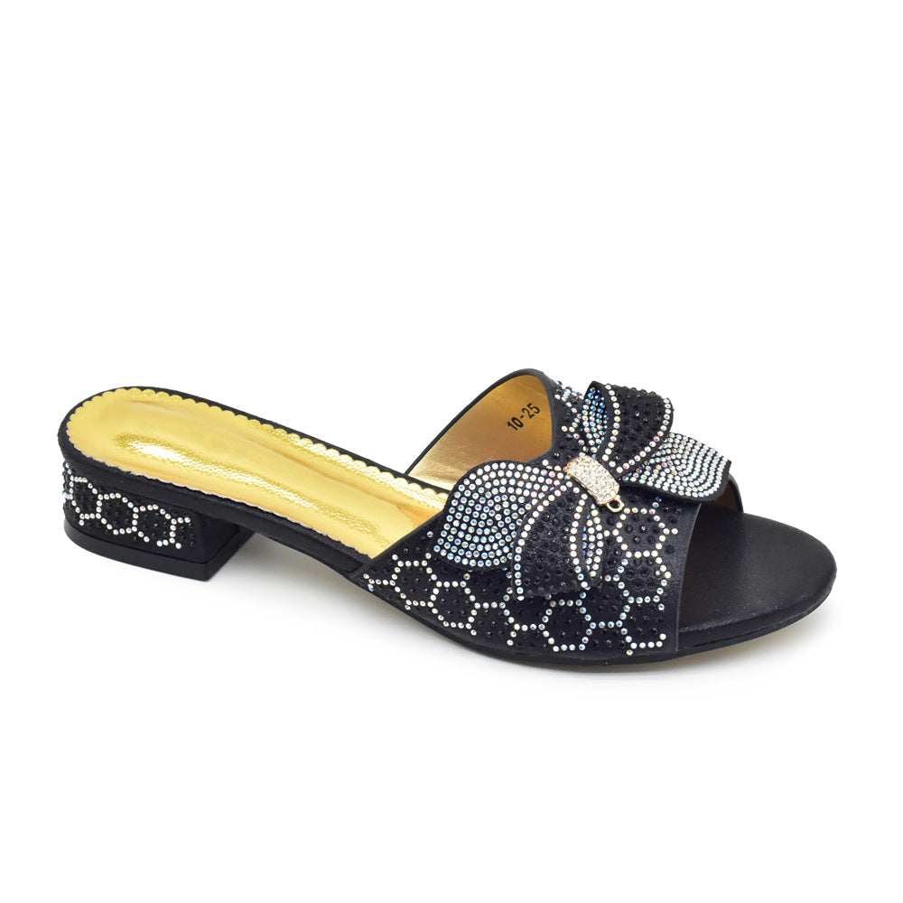 Bowknot Rhinestone Daily Low-top Sandals Casual