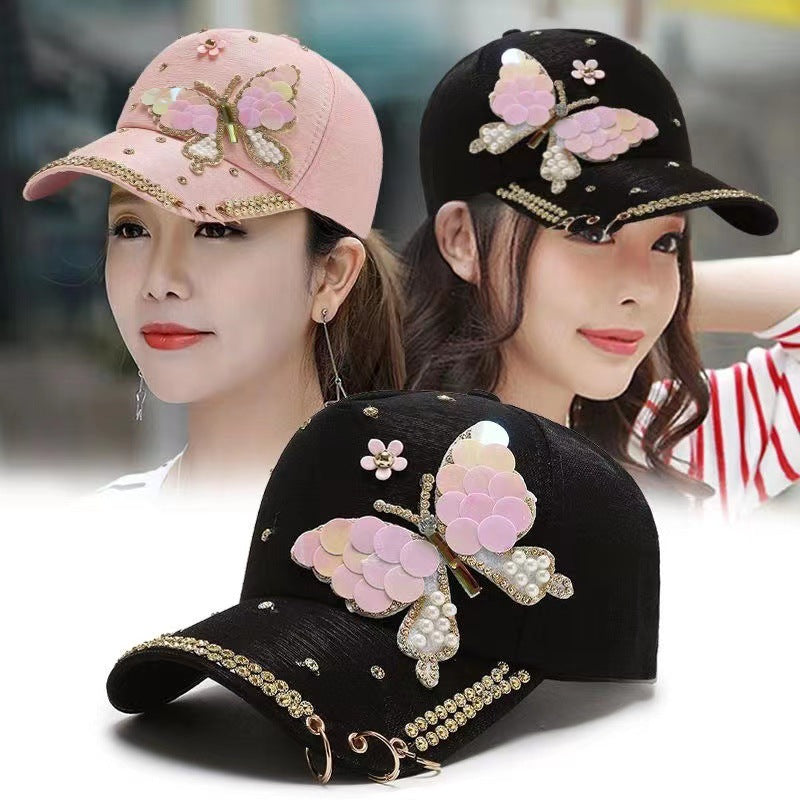Hat women's fashion diamond bow cap (Available)