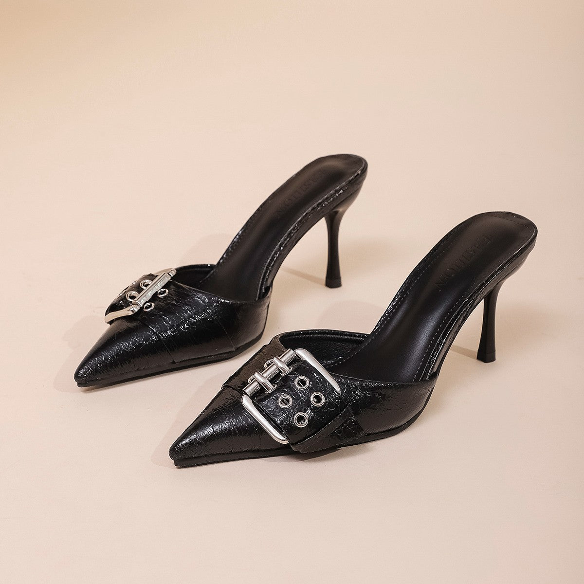 Women's Buckle Decoration Pointed Strap High Heels