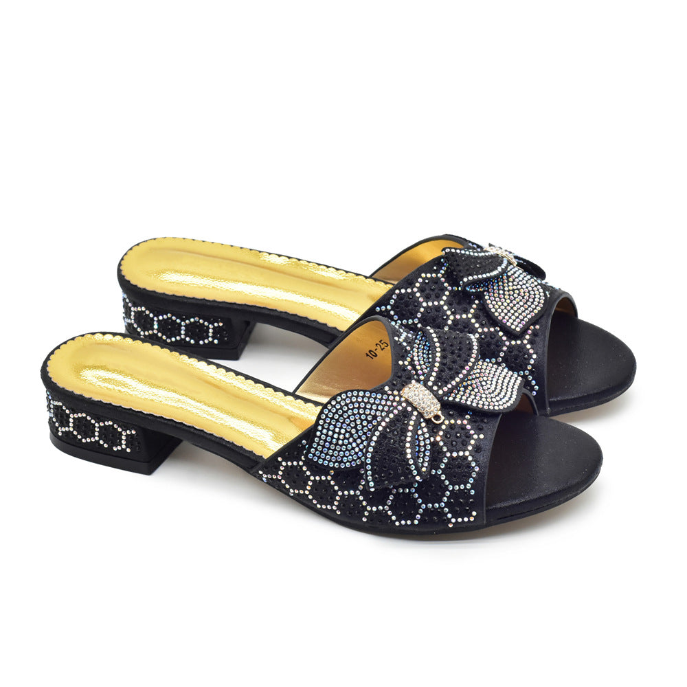 Bowknot Rhinestone Daily Low-top Sandals Casual