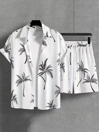 Short Sleeve Men's Summer Loose Foreign Trade Cross-border Casual Hawaiian Floral Beach Shirt Shorts  ( Available )