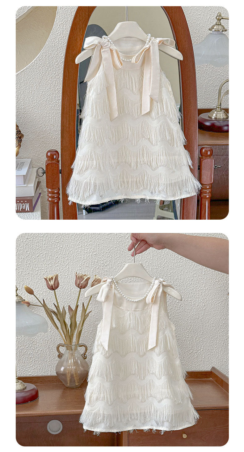 children's suspenders sleeveless skirt baby girl tassel bow princess dress