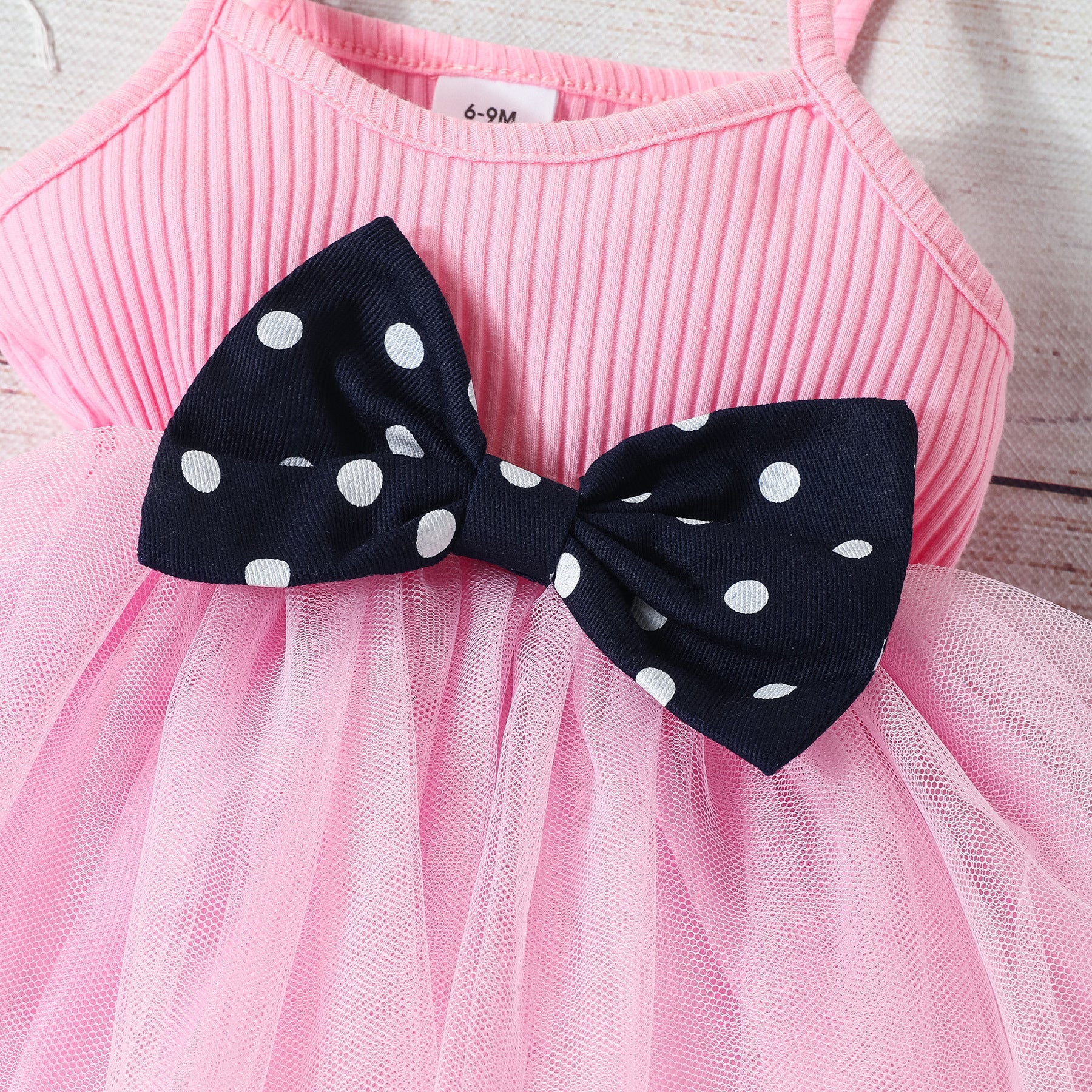 girls skirt suit baby and toddler sling mesh bow dress + polka dot lapel Tops