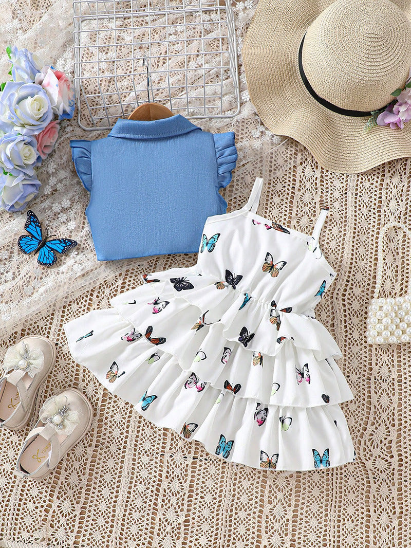 Sweet girl baby dress suit stylish print summer children cake dress