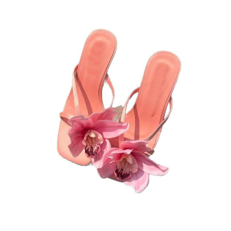 Artificial Flower Popular Flip-flops High Heel Sandals Phalaenopsis Flower