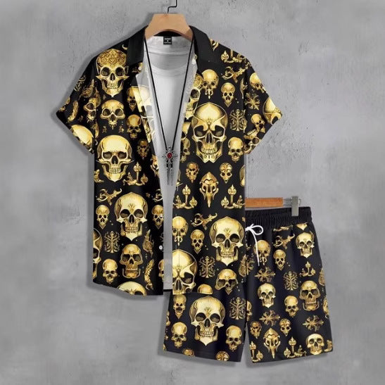 Short Sleeve Men's Summer Loose Foreign Trade Cross-border Casual Hawaiian Floral Beach Shirt Shorts  ( Available )