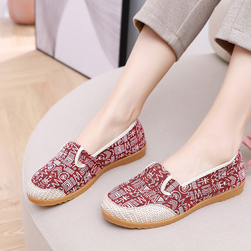 Cloth Shoes Women's Flat Heel Ethnic Style Shallow Mouth