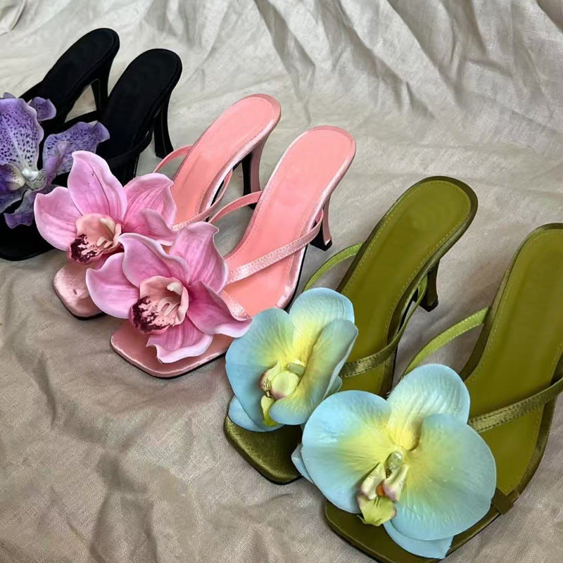 Artificial Flower Popular Flip-flops High Heel Sandals Phalaenopsis Flower