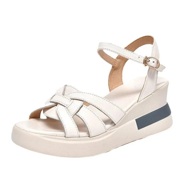 2024 Summer NewWomen's Sandals Casual Retro Hollow Button Sandals Women's Open-toe Sandals Fashion Comfortable Slope Heel Sandal