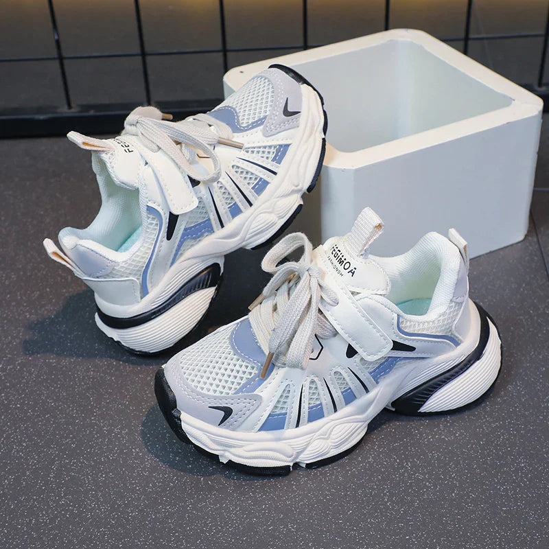 Girl's Color Block Mesh Breathable Chunky Shoes Comfy Non Slip Lace Up Durable Sneakers For Kid's Outdoor Activities