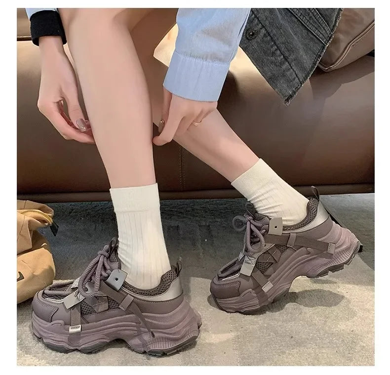 Women's Chunky Sneakers  Breathable Mesh Platform Sports Shoes Woman Fashion Lace Up Thick Sole Casual Shoes Mujer 2024