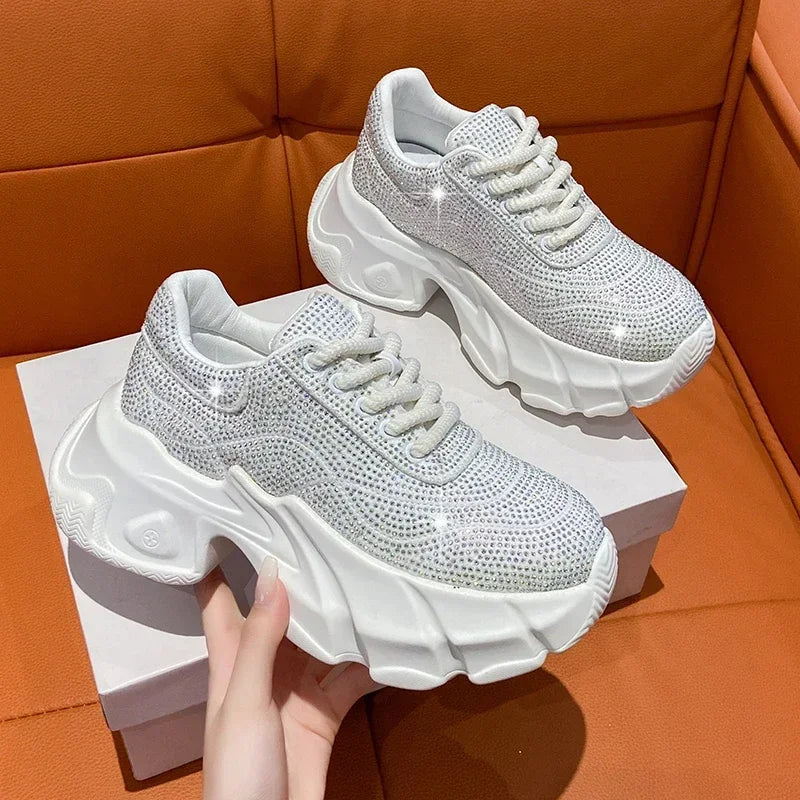 Shoes for Women 2024 New Shiny Rhinestone Women's Sneakers Shoes Autumn Korean Fashion Thick Sole Sports Shoes Zapatos De Mujer